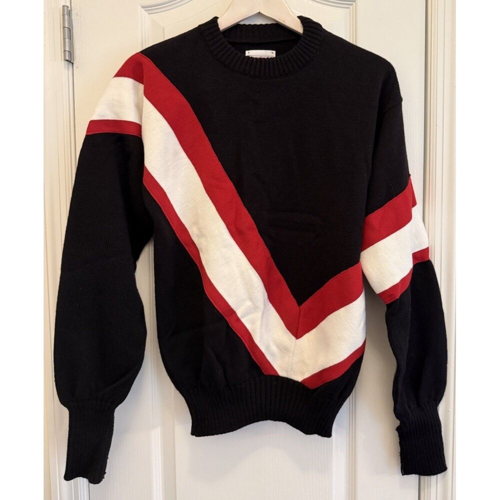 Vintage 70/80s CHEERLEADER Supply Co Cheer Sweater USA Black Scr Red White Sz 40